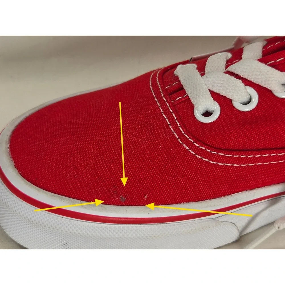 Authentic Original Red White VANS LowTop Canvas Shoe Men 5 Women 6.5 UK 4 EUC
